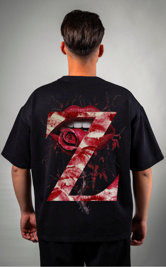 Tricou „Poison Kiss” - Design cu Trandafir și Buze